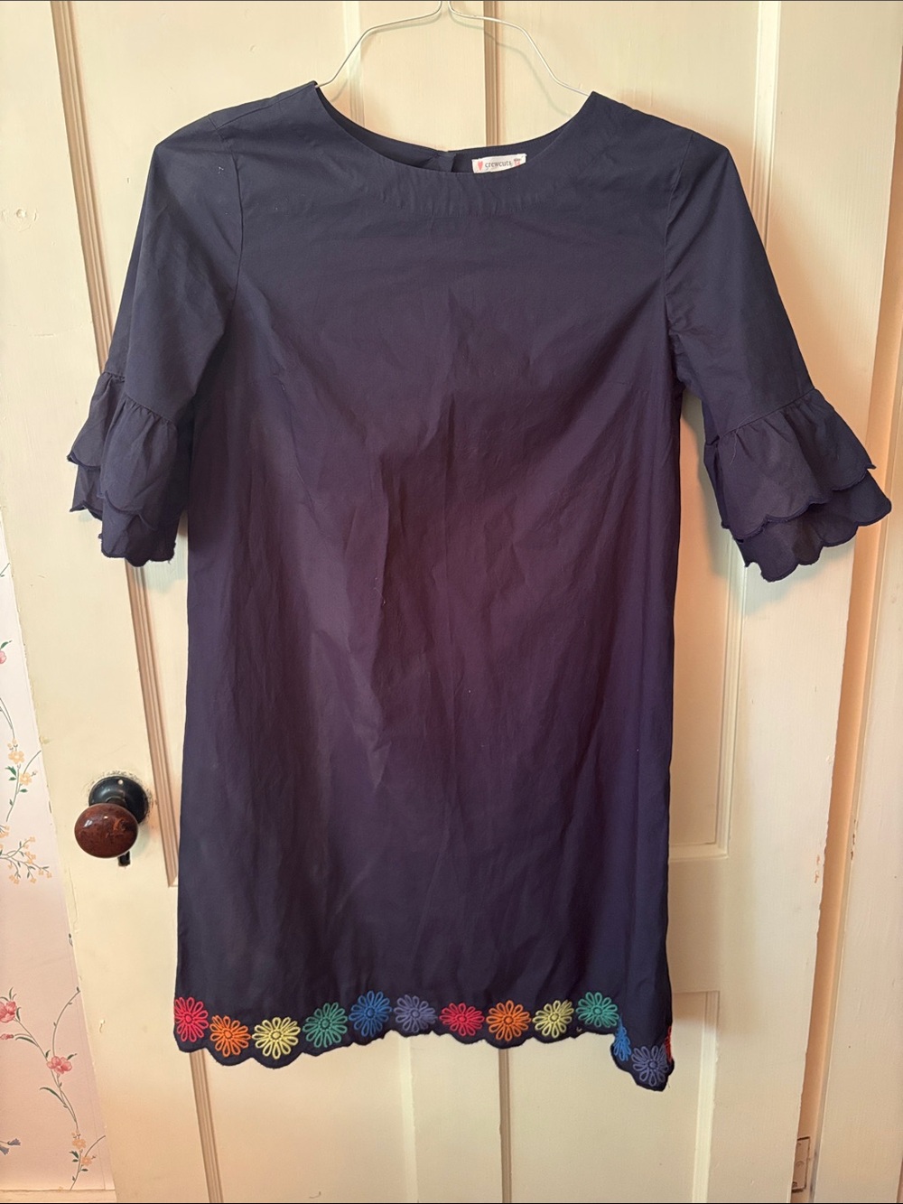 Crewcuts Navy Dress with Rainbow Floral Hem